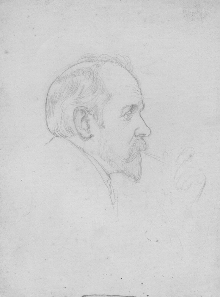 Head of bearded man with pipe - pencil