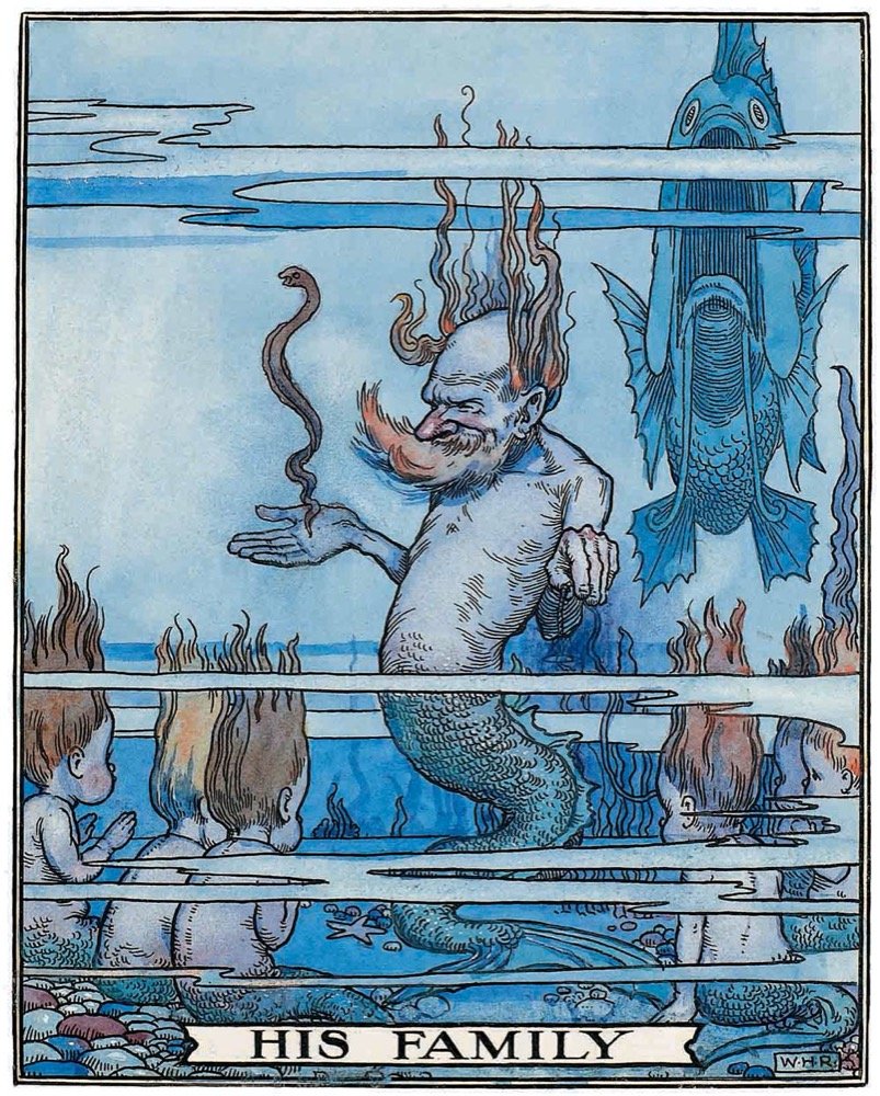 Sixth Adventure – The Mer-man and his Family - pen and watercolour