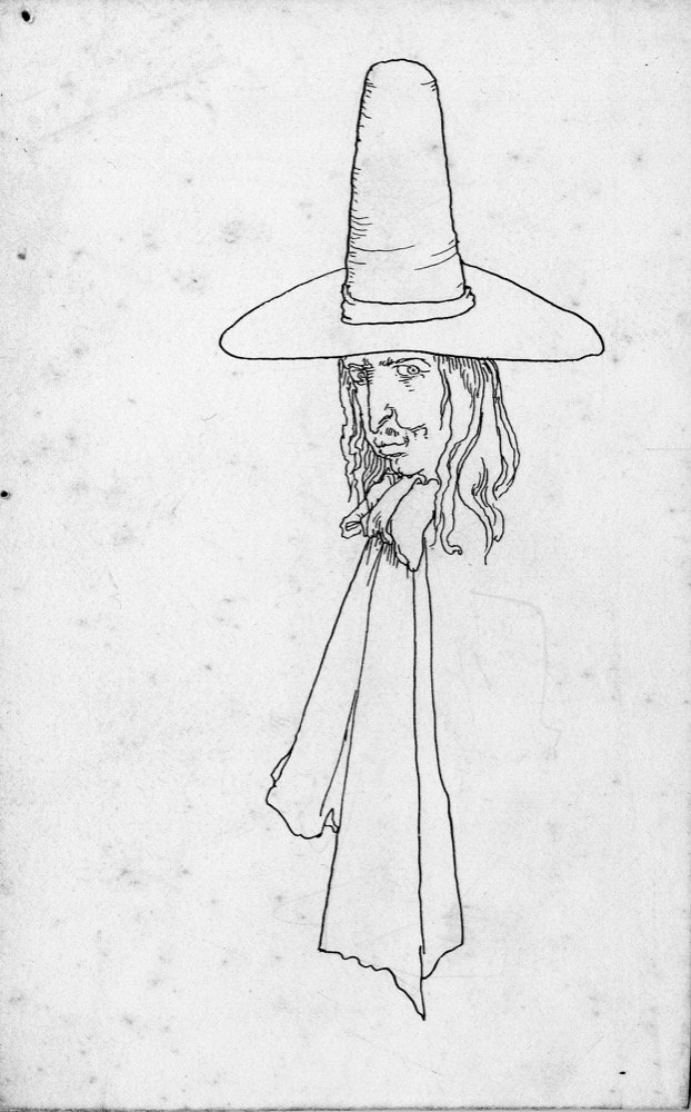 Man in tall hat - pen and ink