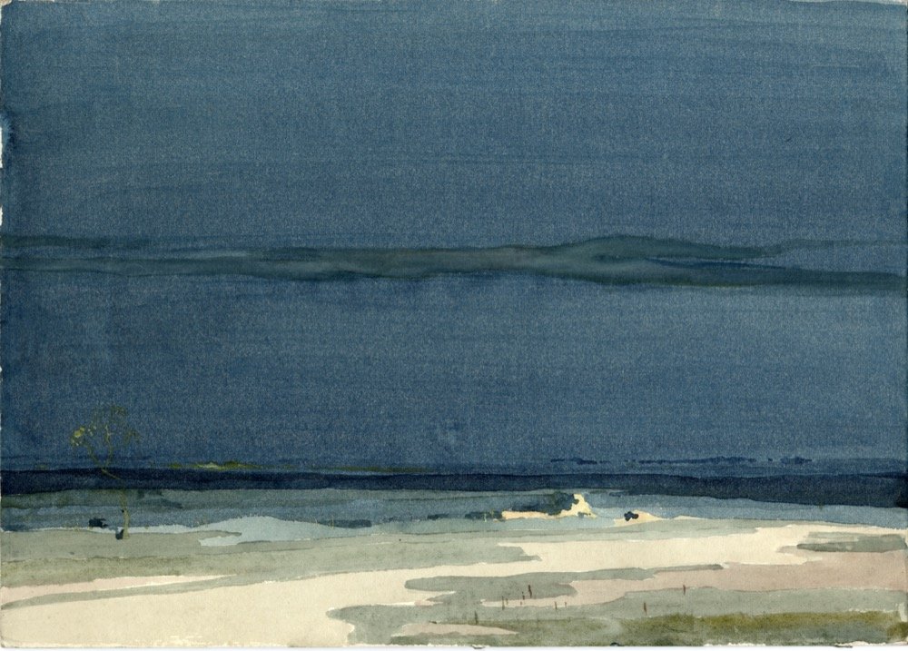 Seascape with dark sky - watercolour