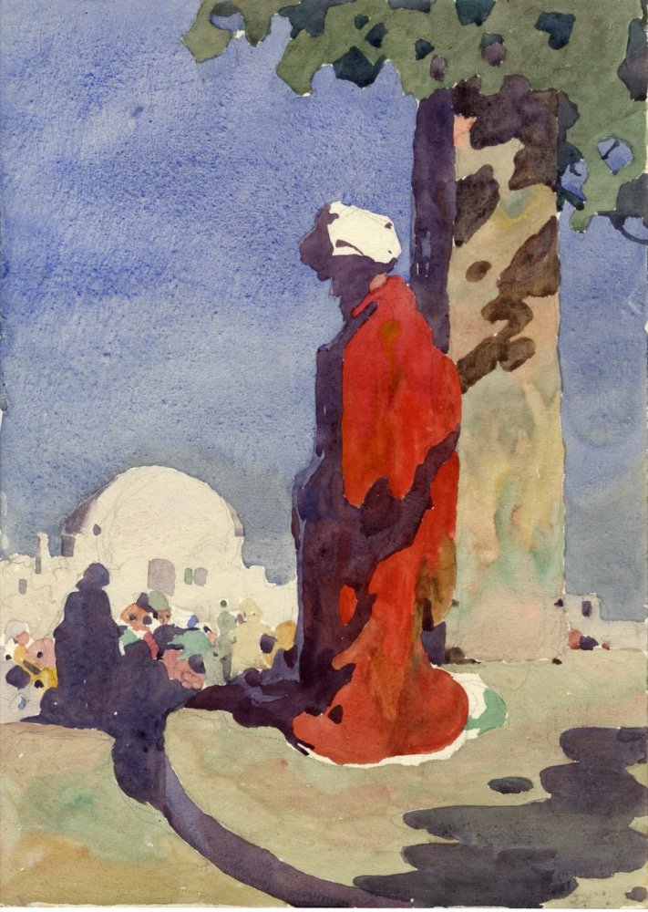 An arab in red cloak - watercolour