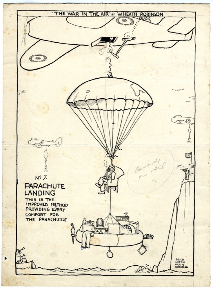 'Parachute Landing' (Apr 42) - pen and ink
