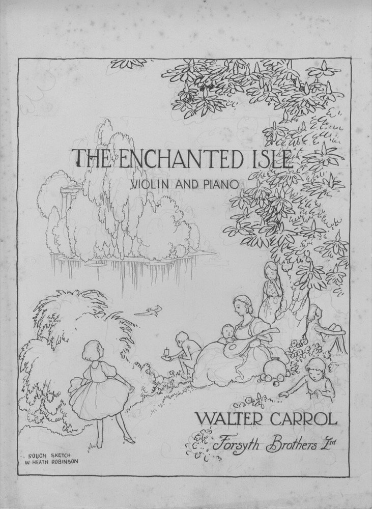 'The Enchanted Isle' front cover design - pen and ink