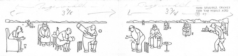 More sensible cricket for the middle-aged - pen and ink