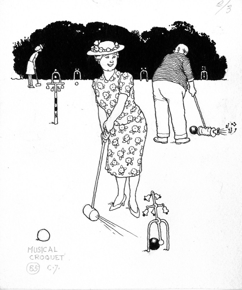 Musical croquet - pen and ink