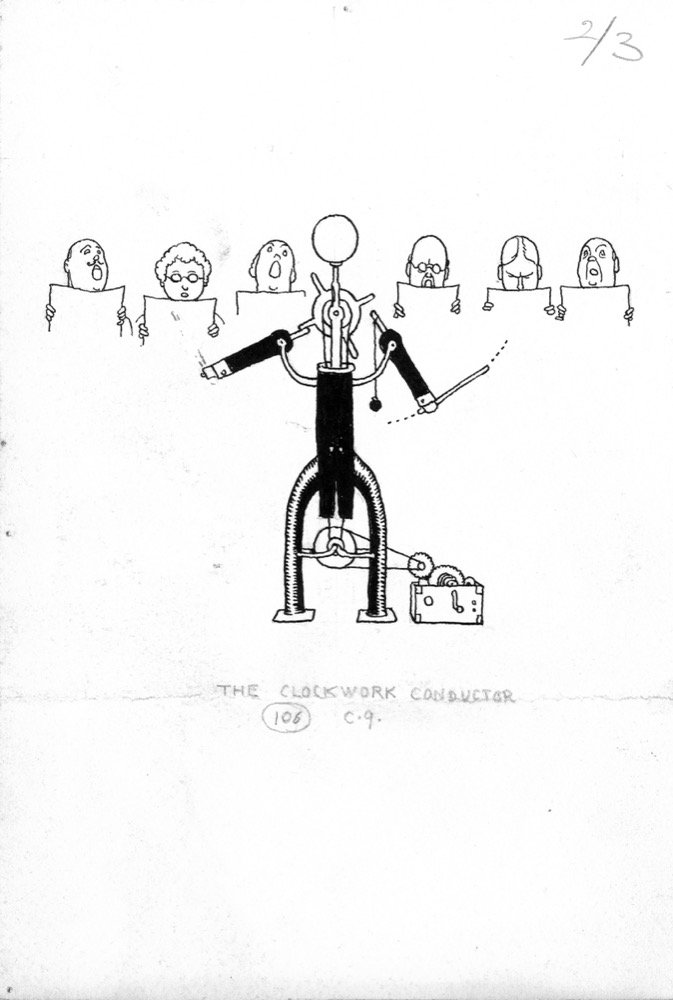 The clockwork conductor - pen and ink